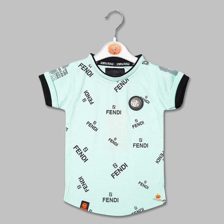 Solid Blue Calligraphic Print T-Shirts for Boys Variant Front View
