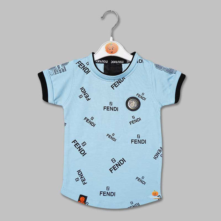 Solid Blue Calligraphic Print T-Shirts for Boys Variant Front View
