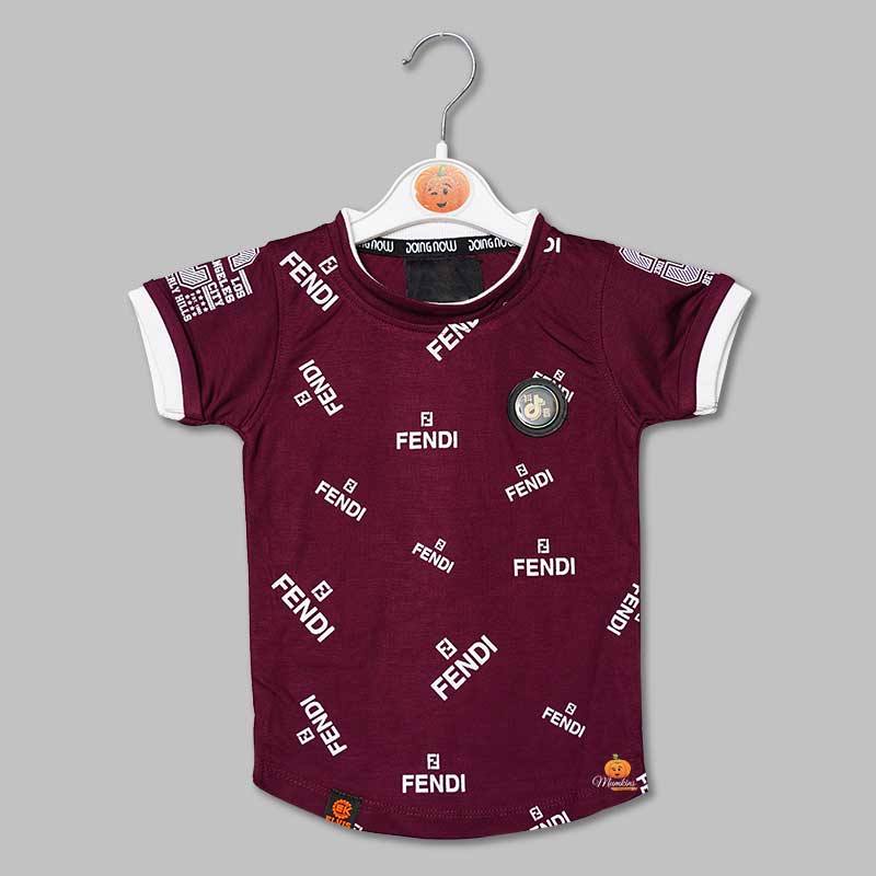 Solid Maroon Calligraphic Print T-Shirts for Boys Variant Front View
