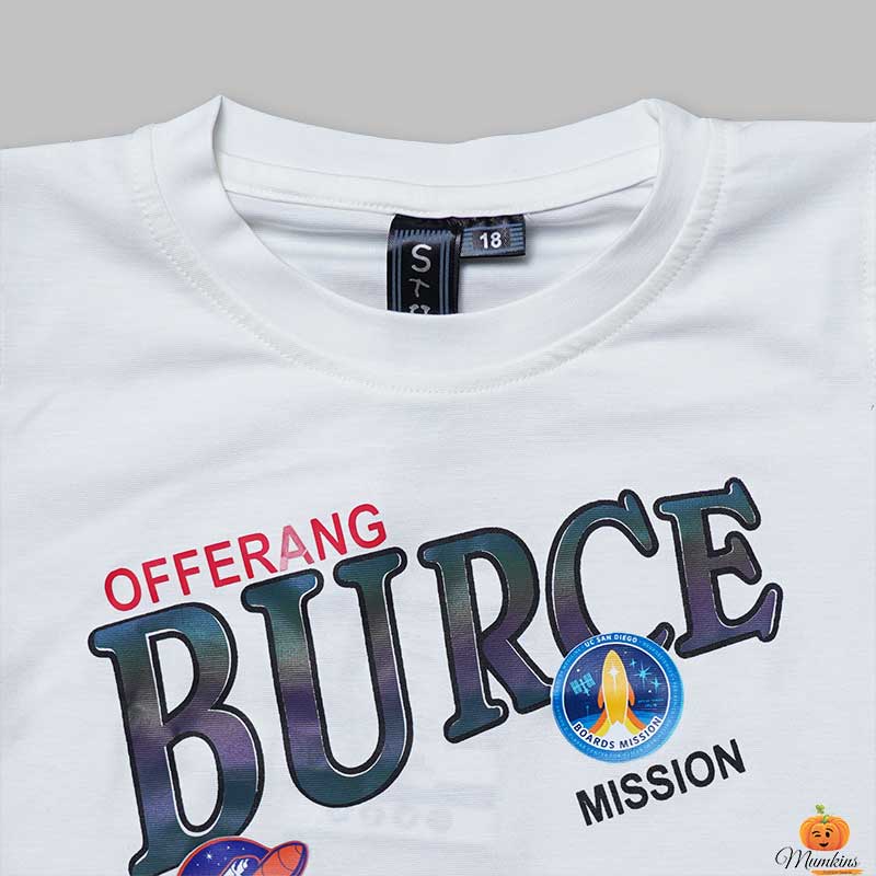 Solid White Printed T-Shirt for Boys Close Up View