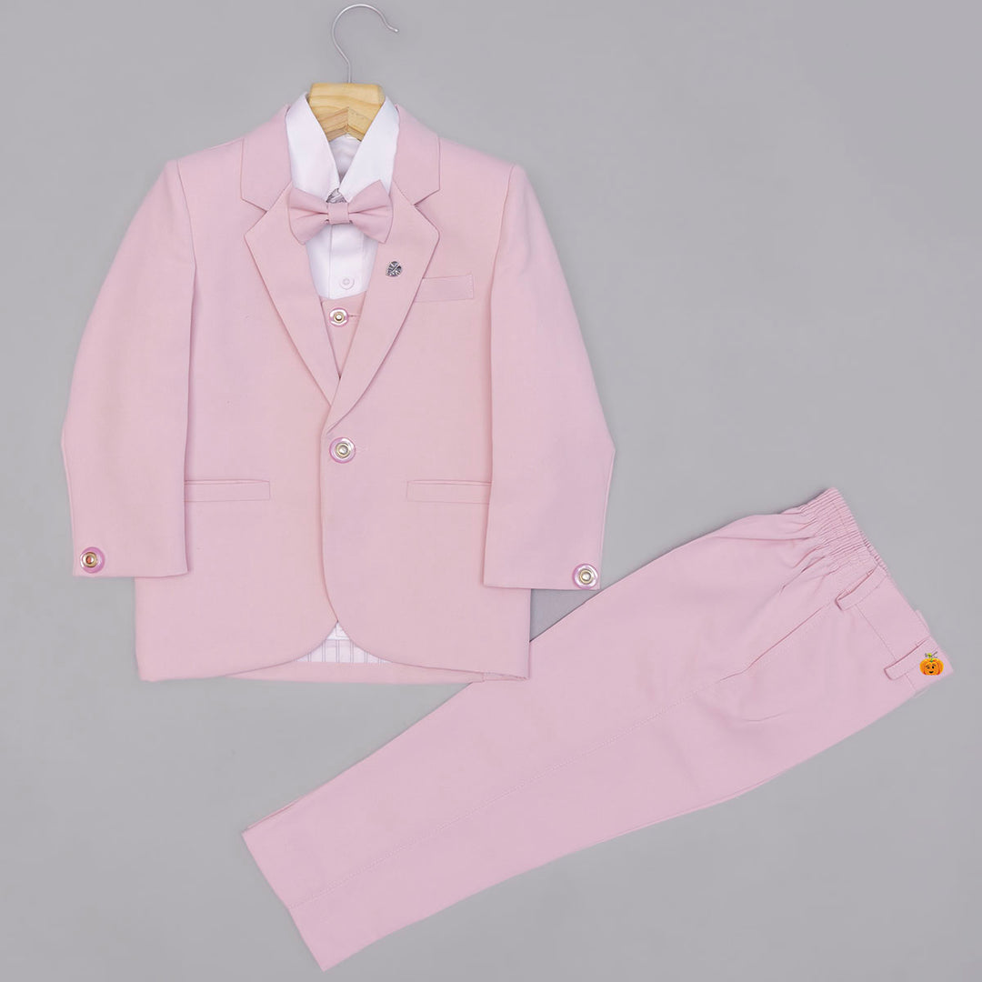 Peach Solid Tuxedo Suit for Boys Front View