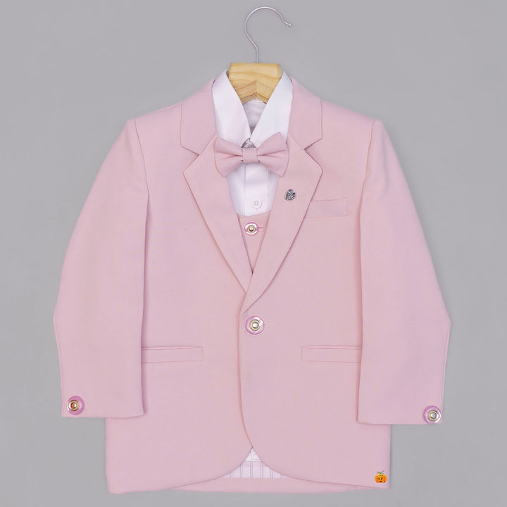 Peach Solid Tuxedo Suit for Boys Top View