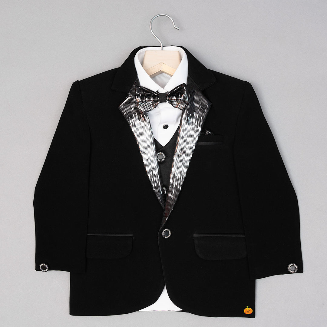 Solid Black Boys Tuxedo Top View