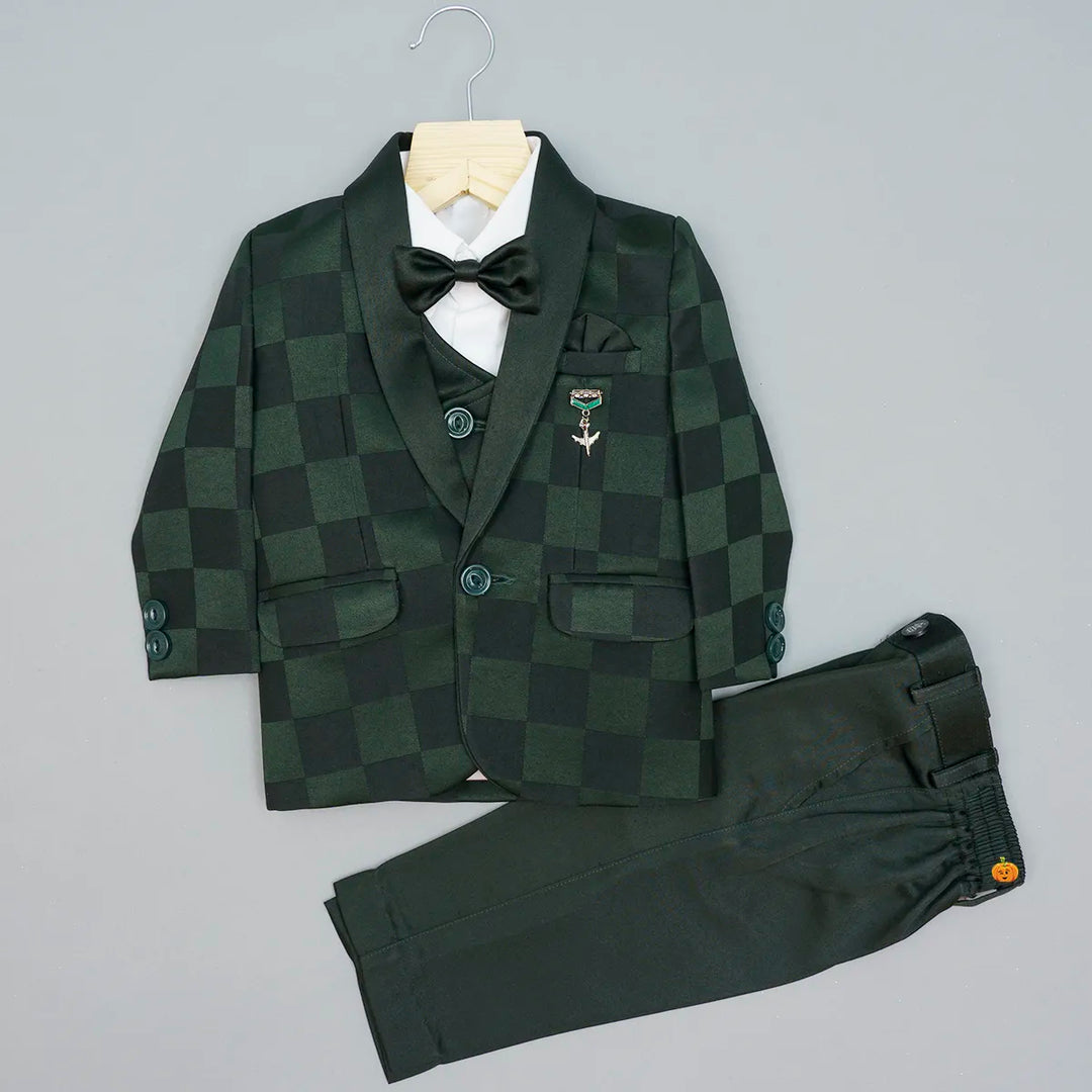 Green Check Patterns Boys Tuxedo Front View