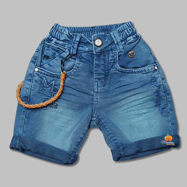 Solid Blue Denim Shorts for Boys Front View 