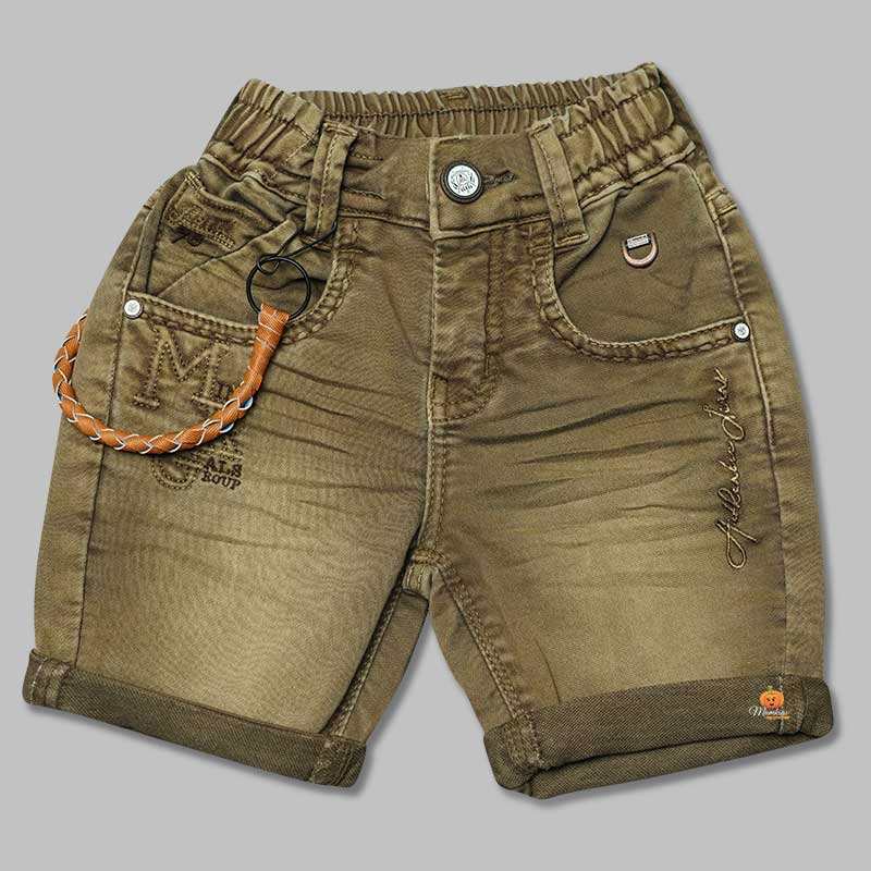Solid Brown Denim Shorts for Boys Front View 