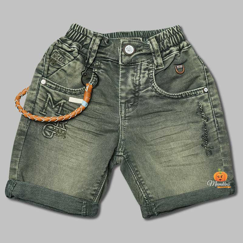 Solid Grey Denim Shorts for Boys Front View 