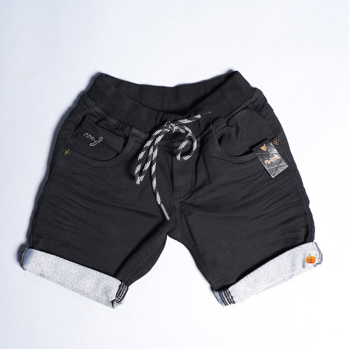 Black Solid Summer Shorts for Boys Front View