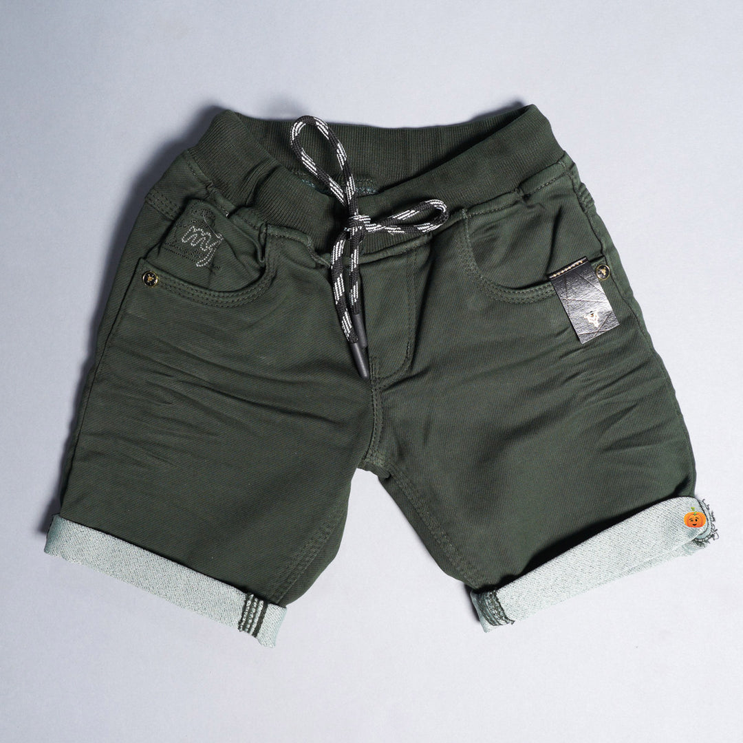 Green Solid Summer Shorts for Boys Front View