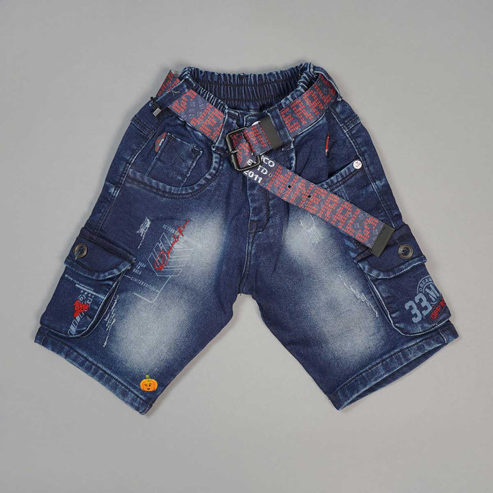 Blue Denim Shaded Shorts for Boys Variant Front View