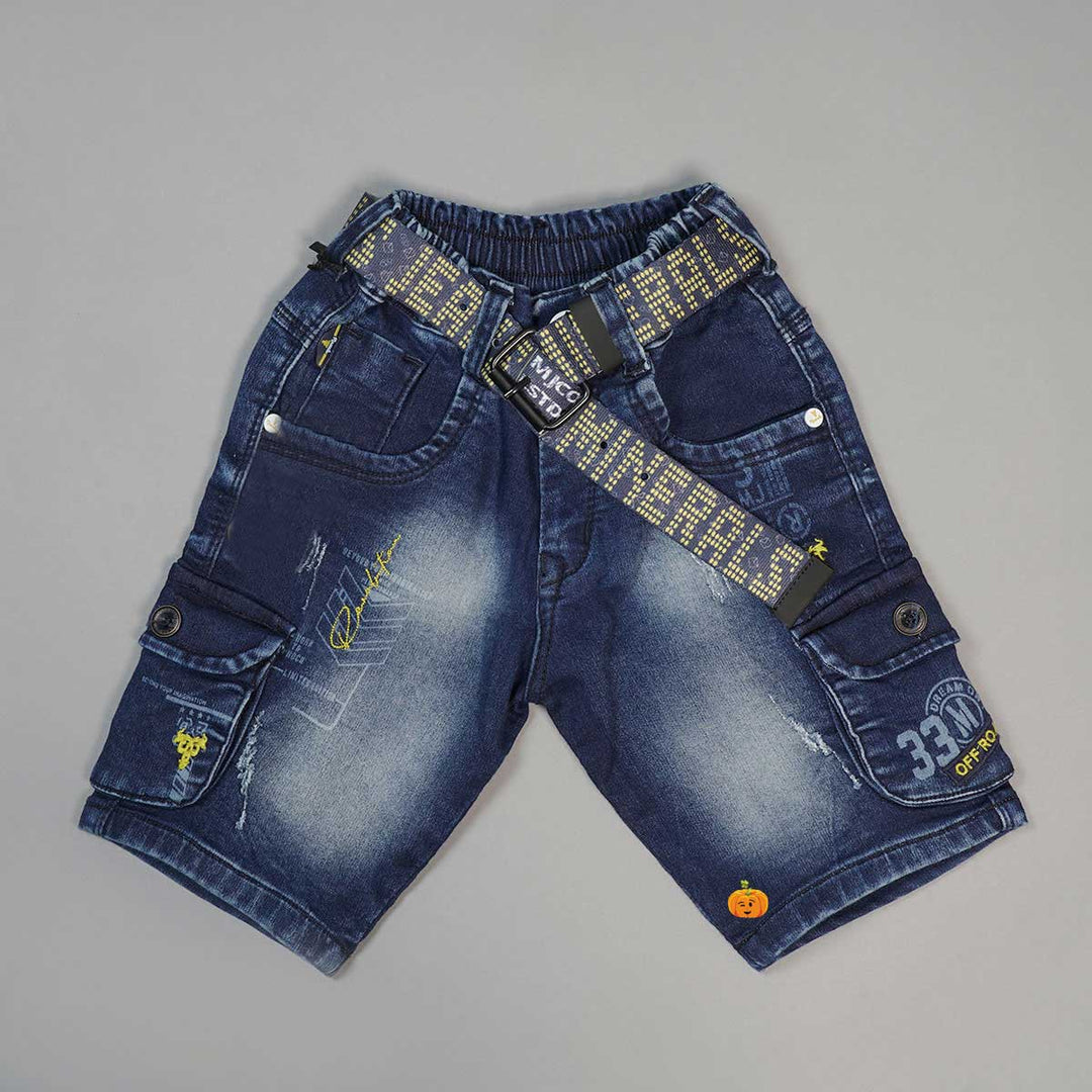 Blue Denim Shaded Shorts for Boys Front View