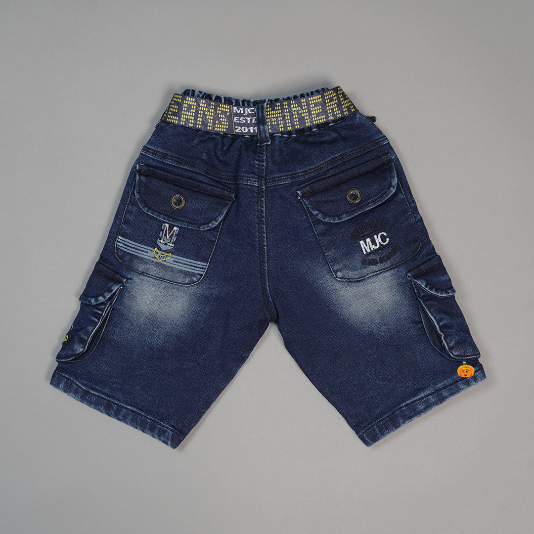 Blue Denim Shaded Shorts for Boys Back View