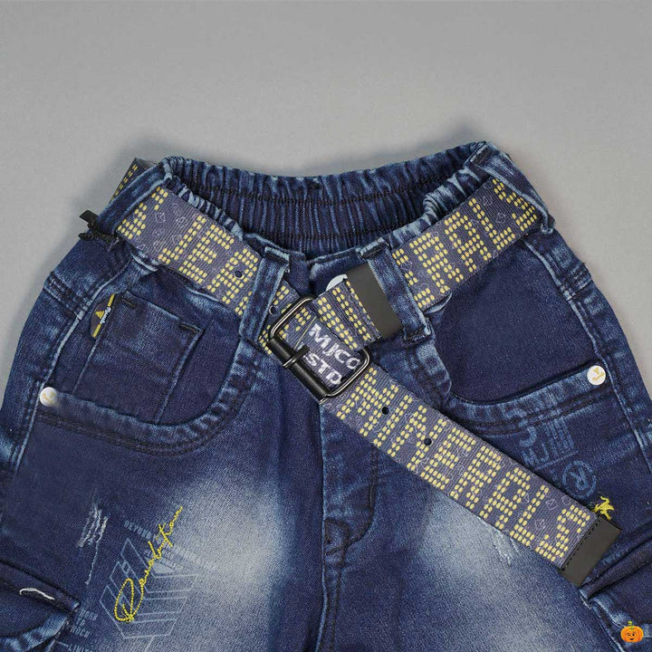 Blue Denim Shaded Shorts for Boys Close Up View