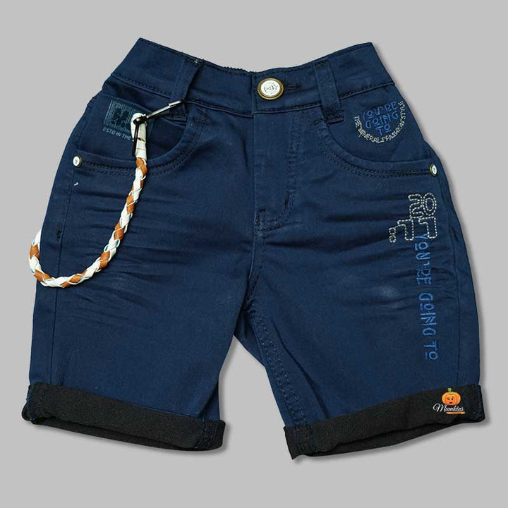 Solid Blue Numeric Printed Shorts For Boys Front View
