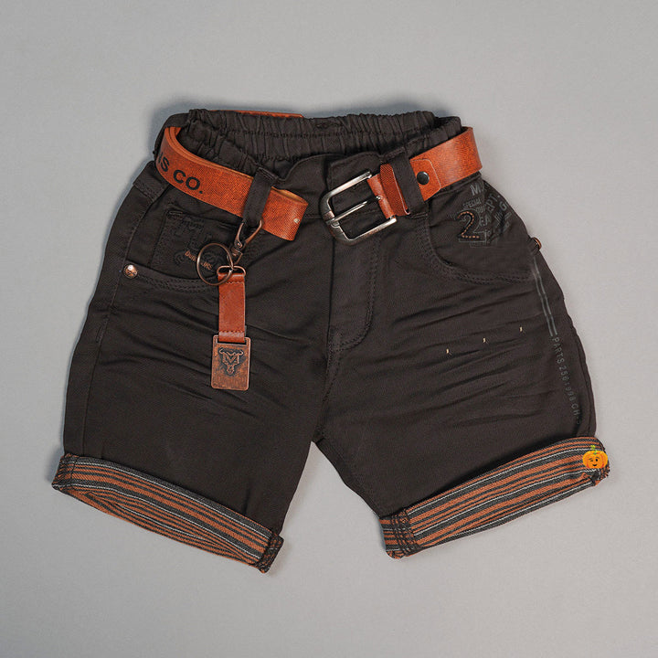 Navy Blue and Coffee Shorts For Boys With Elastic Waistband Front View