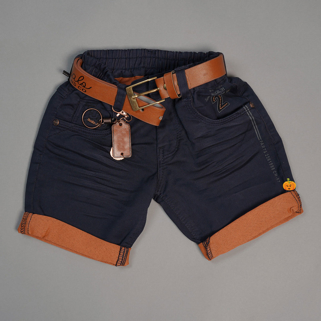 Navy Blue and Coffee Shorts For Boys With Elastic Waistband Variant Front View
