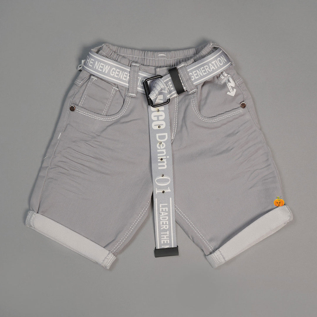 Solid Shorts for Boys With Elegant Belt Front View