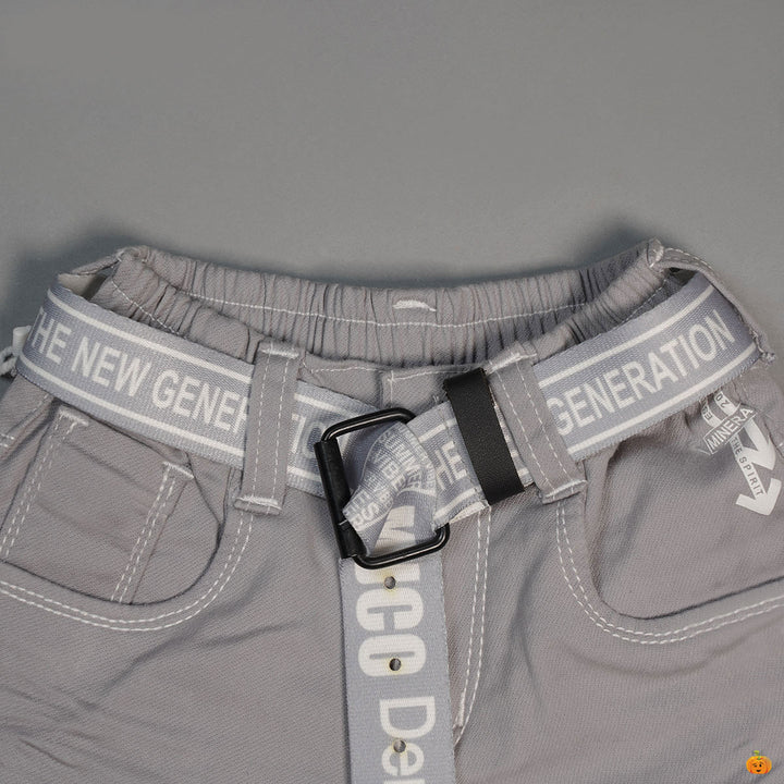 Solid Shorts for Boys With Elegant Belt Close Up View 