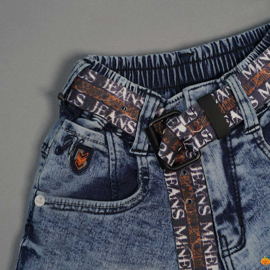 Shaded Denim Shorts For Boys Side Close Up View