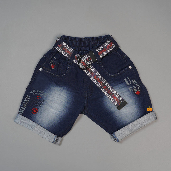 Blue Shaded Denim Shorts For Boys Variant Front View 