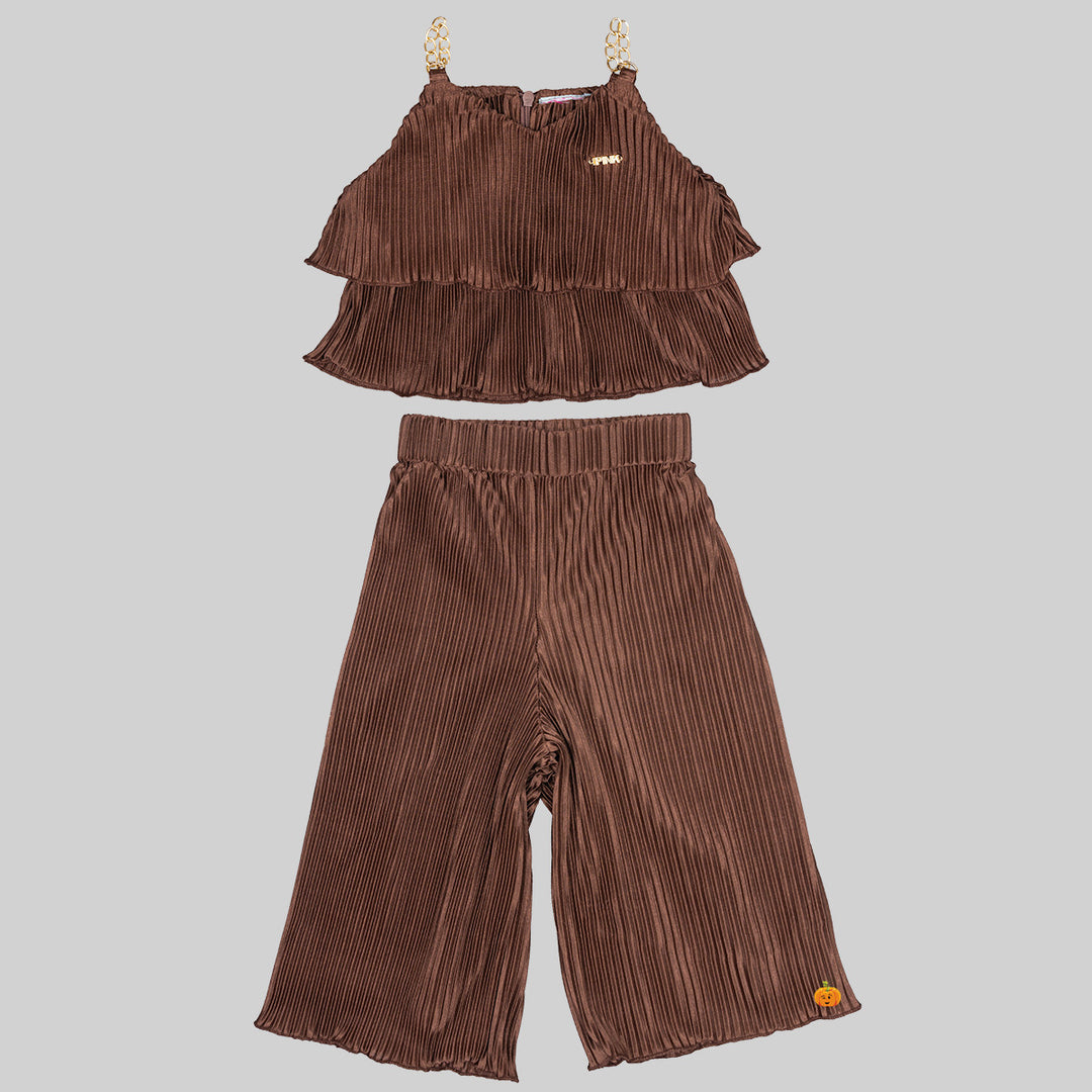 Brown Striped Culottes for Girls Front View