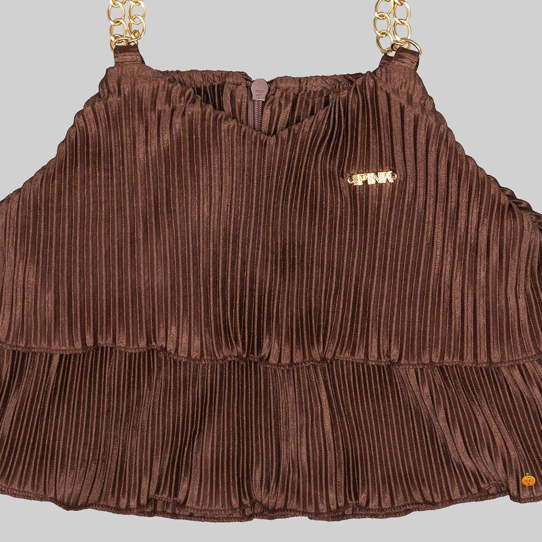 Brown Striped Culottes for Girls Close Up View
