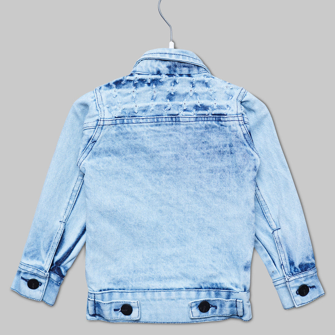 Ripped Style Solid Denim Jacket