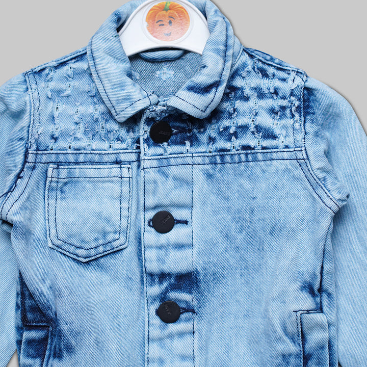 Ripped Style Solid Denim Jacket