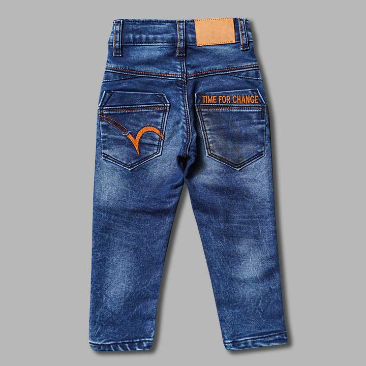 Dark Blue Sheded Jeans for Boys  Back