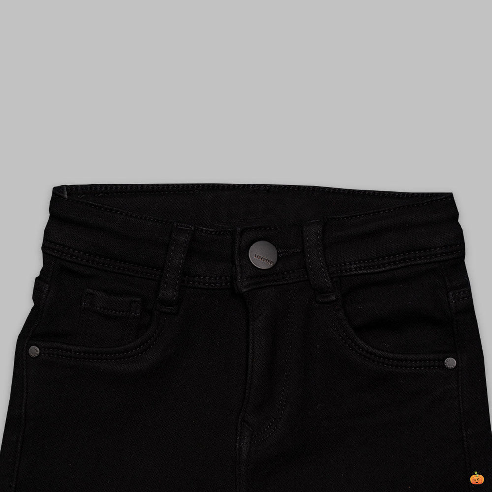 Jeans for Girls with Solid Design Close Up View