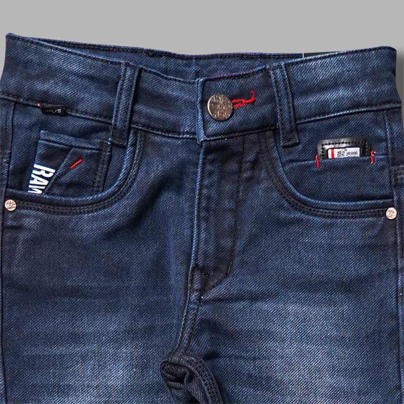 Navy Blue Slim Fit Jeans for Boys Close Up