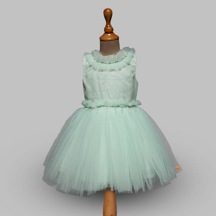 Peach And Sea Green Colors Kids Frock Sea green 