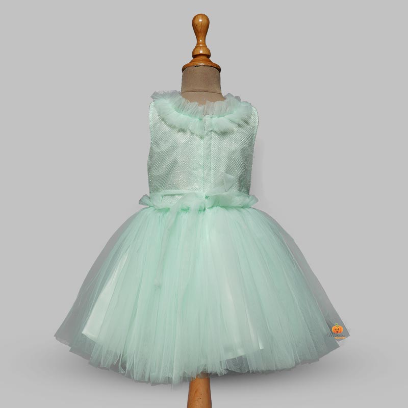 Peach And Sea Green Colors Kids Frock