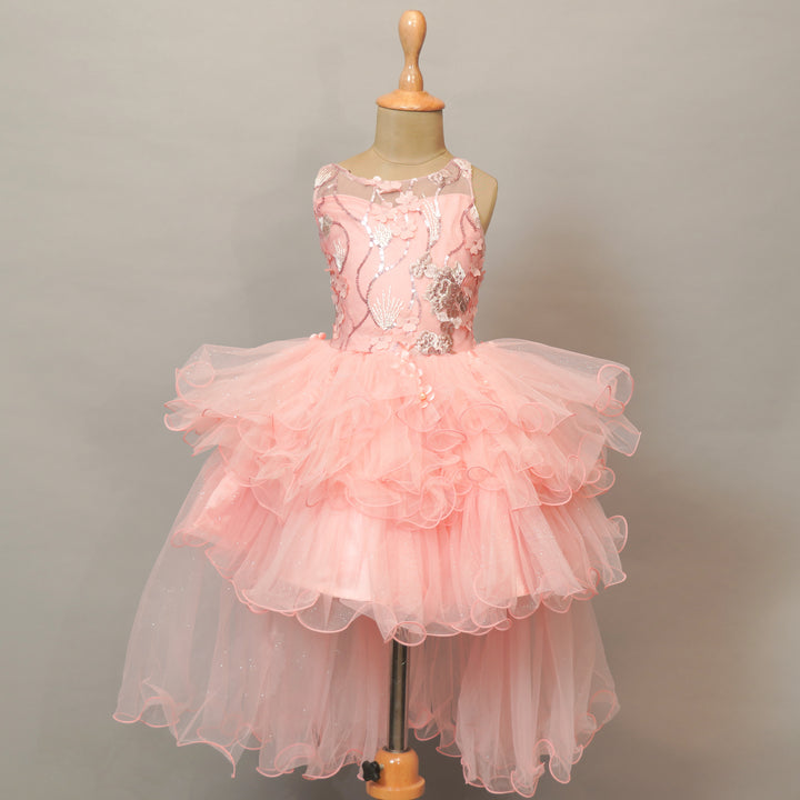Sky Blue & Pink High Low Girls Frock