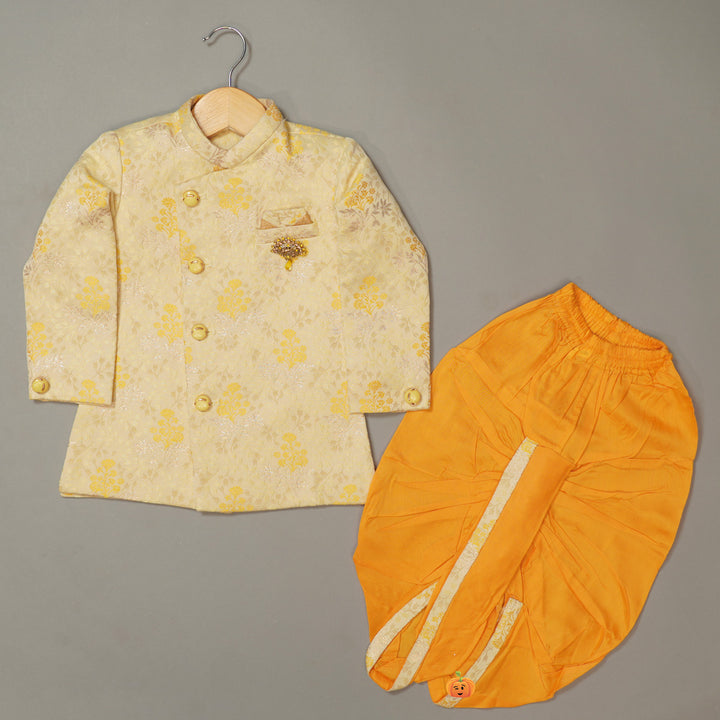 Lemon Sherwani Style Boys Dhoti Kurta Front View