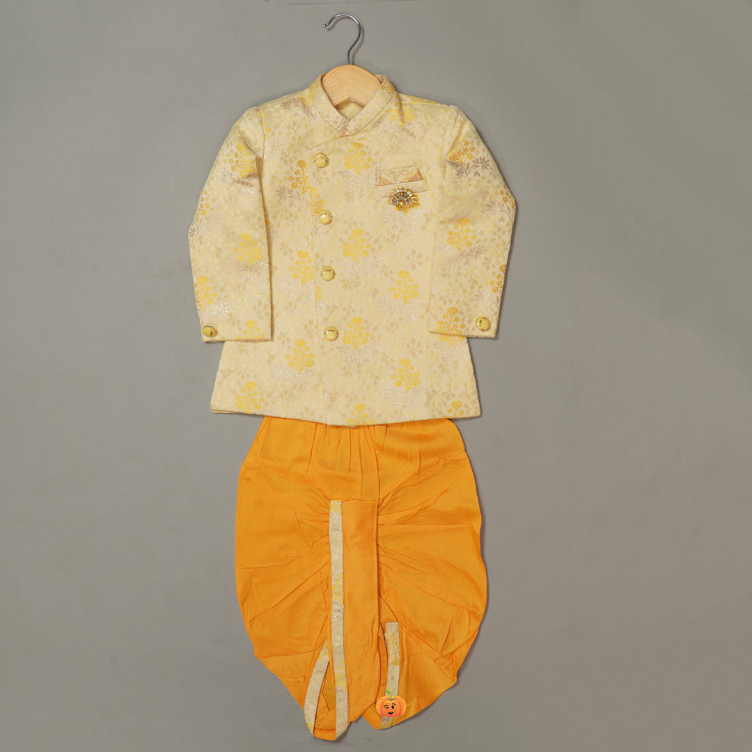 Lemon Sherwani Style Boys Dhoti Kurta Dress View