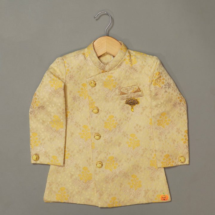 Lemon Sherwani Style Boys Dhoti Kurta Top View