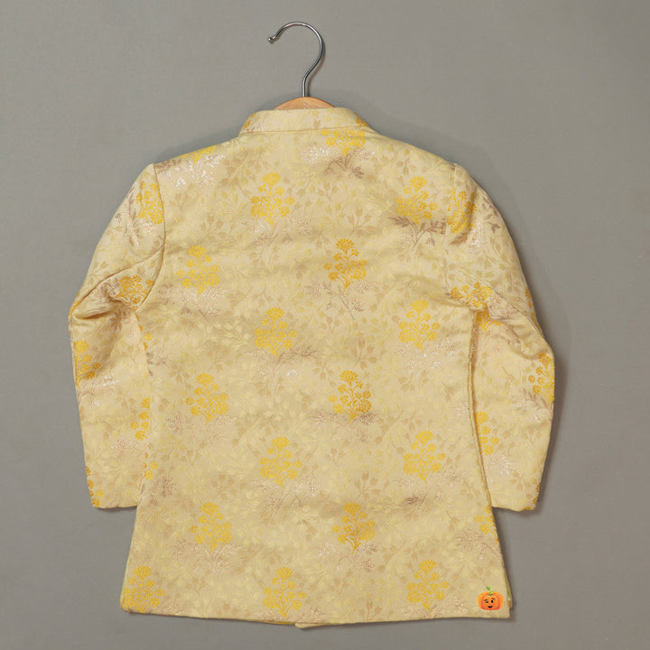 Lemon Sherwani Style Boys Dhoti Kurta Back View
