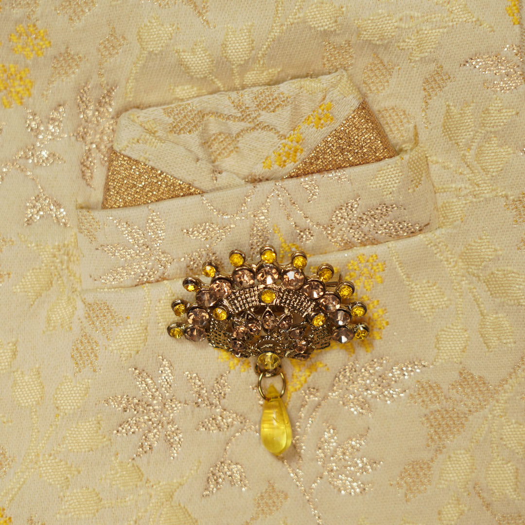 Lemon Sherwani Style Boys Dhoti Kurta Close Up View