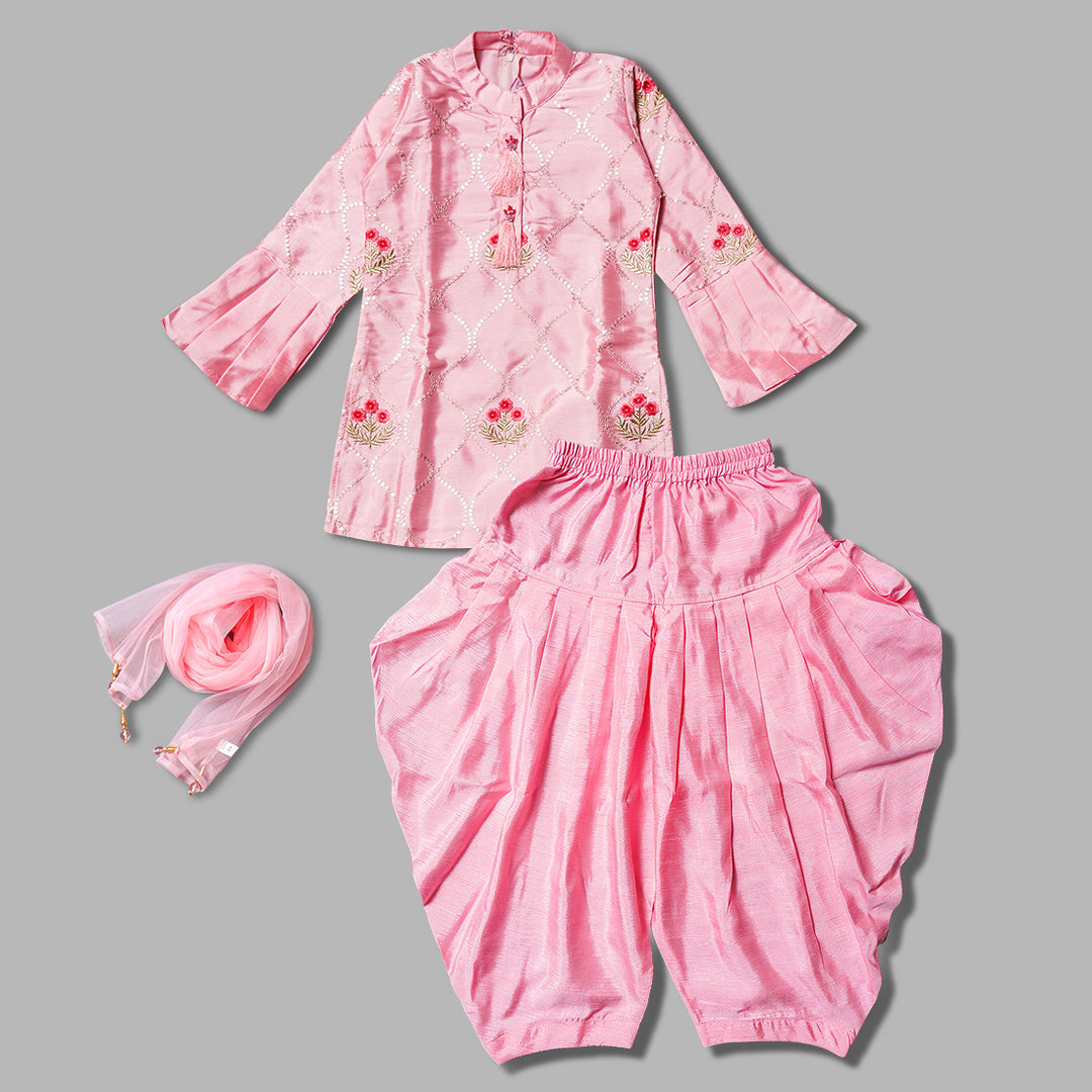 Pink Girls Dhoti Kurta Suit