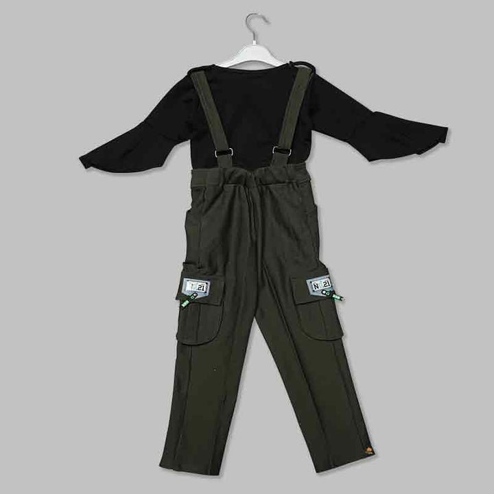 Dark Green Dungree Dress for Kid Girls