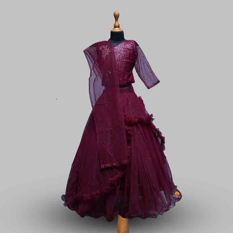Girls Lehenga Choli With Net Frill Pattern