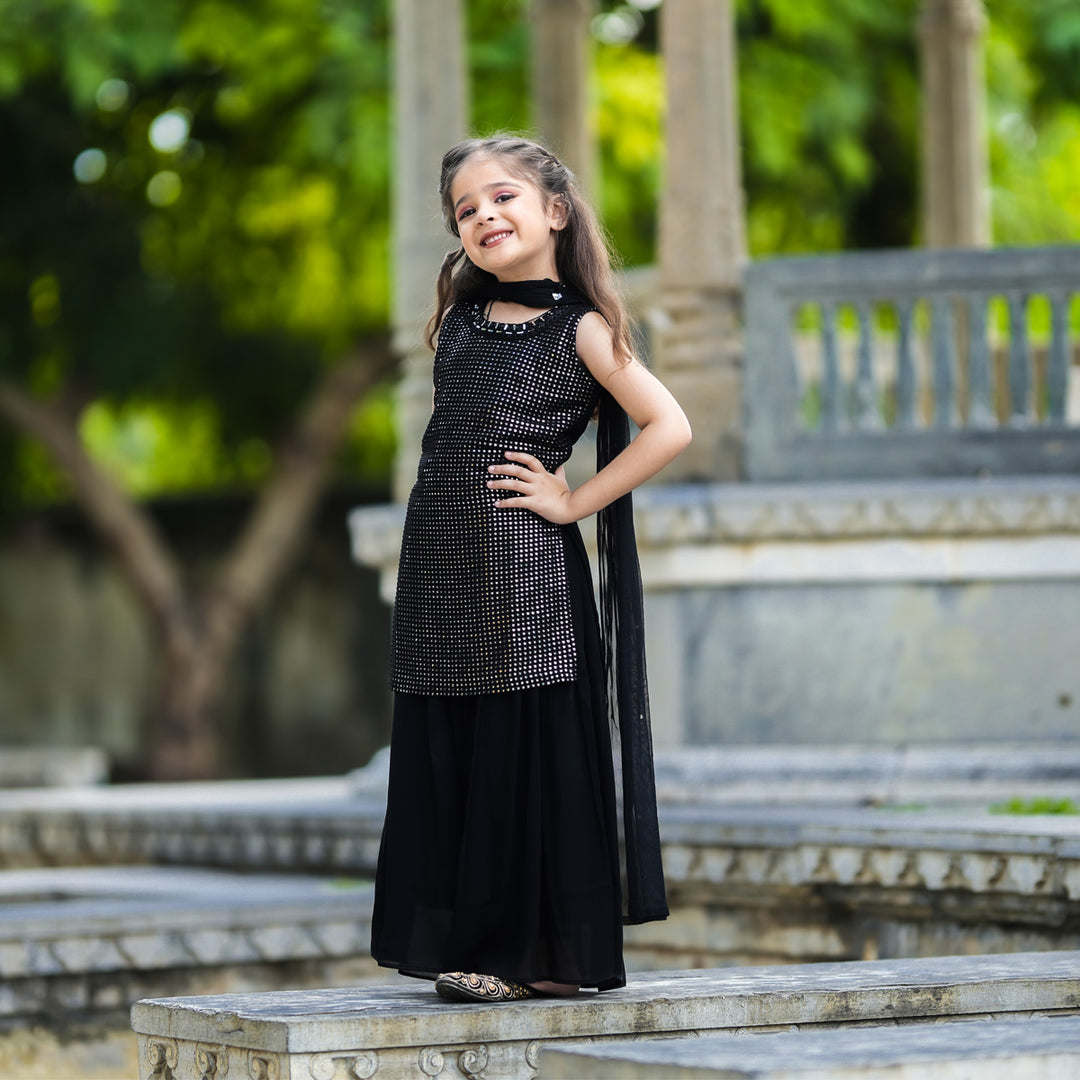 Black Girls Palazoo Suit with Dupatta Front View