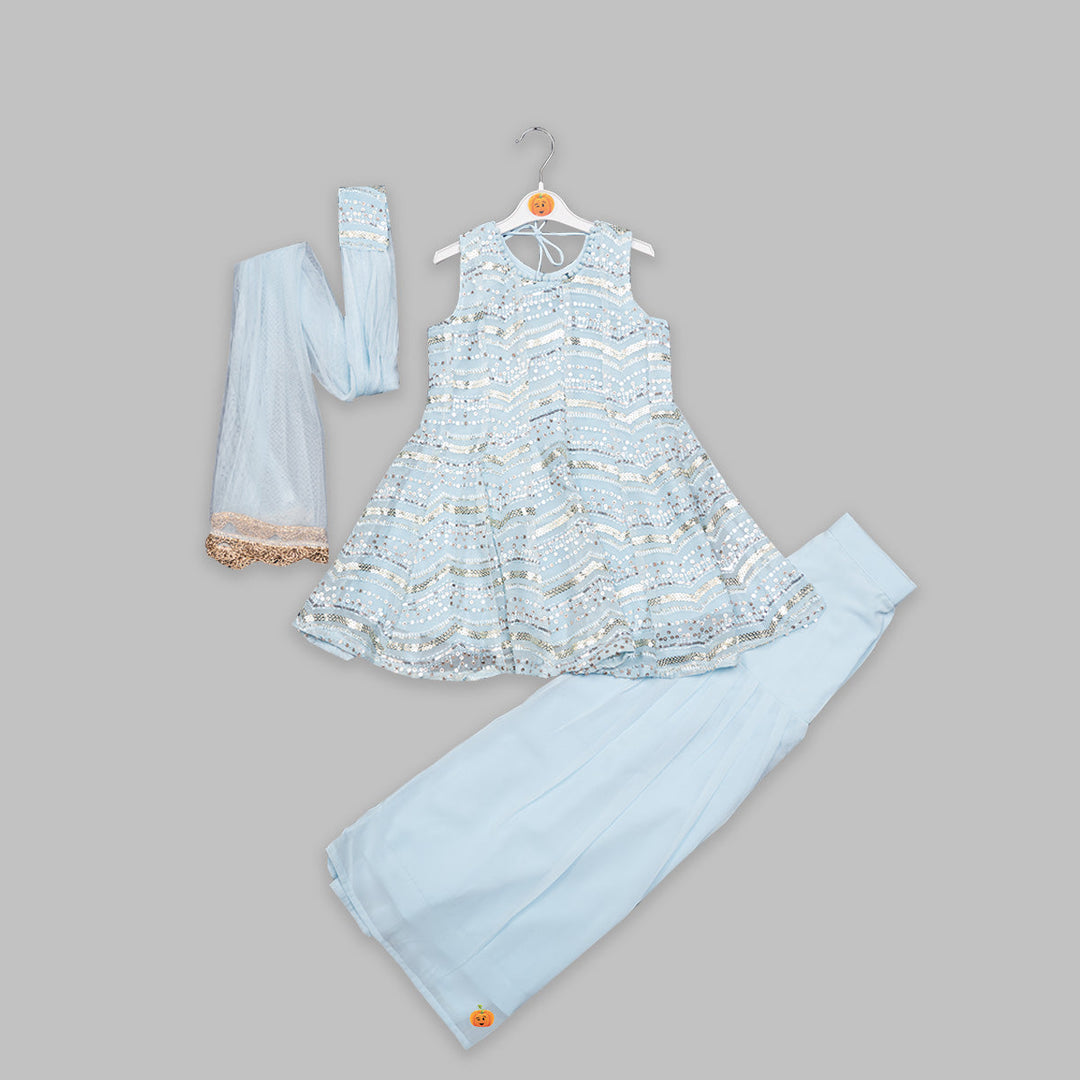 Sky Blue Plazo Suit For Girl Kids Front View 