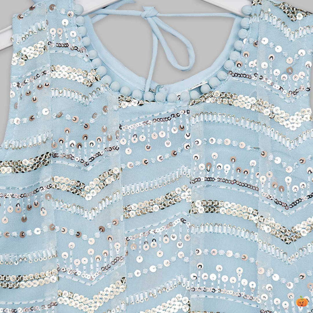 Sky Blue Plazo Suit For Girl Kids Close Up View 