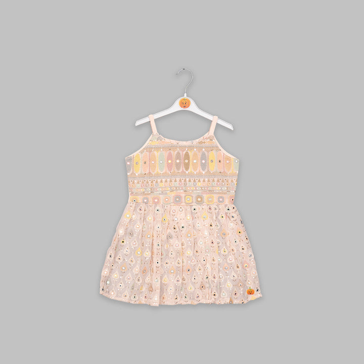 Peach Embroidered Girls Plazo Suit Top View