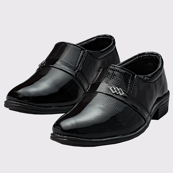 Black Solid Formal Shoes for Boys Front View