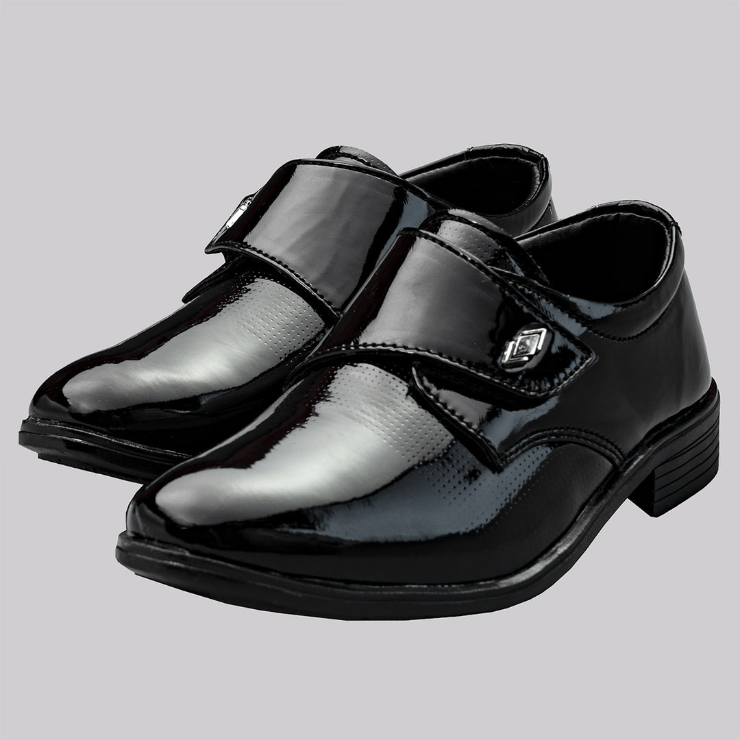 Black Shiny Formal Shoes for Boys Front View