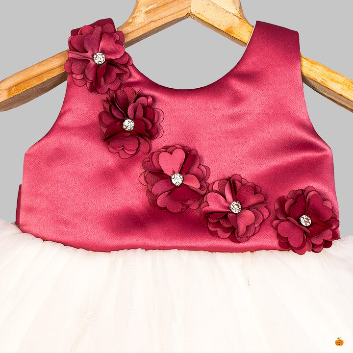 Onion Floral Applique Baby Frock Close Up View