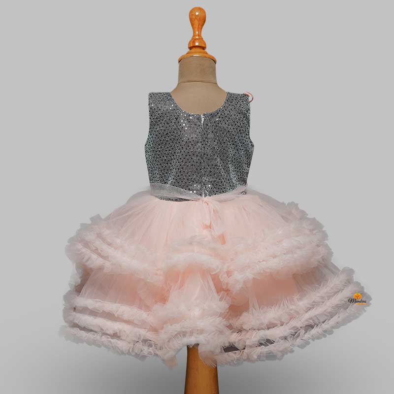 Frock For Girls In Peach Color Back View